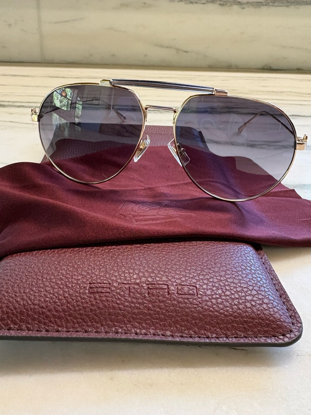 Etro Pilot Gold Sunglasses 0022/S like new Etro case, cloth 61 - 16 - 145 - Picture 4 of 11
